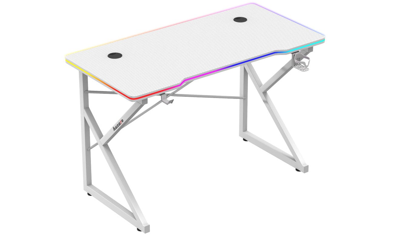 Biurko gamingowe Huzaro Hero 1.7 RGB Białe - Widok od przodu pod kątem