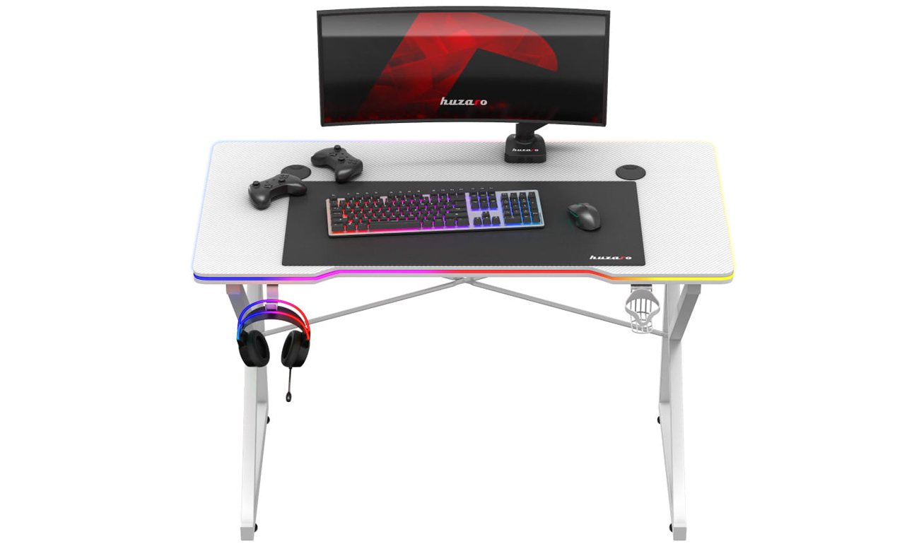 Biurko gamingowe Huzaro Hero 1.7 RGB Białe - Widok od przodu, zastosowanie