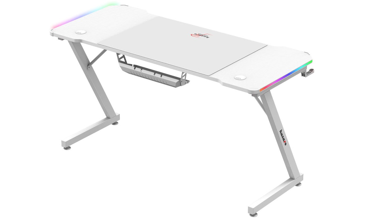 Biurko gamingowe Huzaro Hero 3.3 White RGB - Widok od tyłu pod kątem