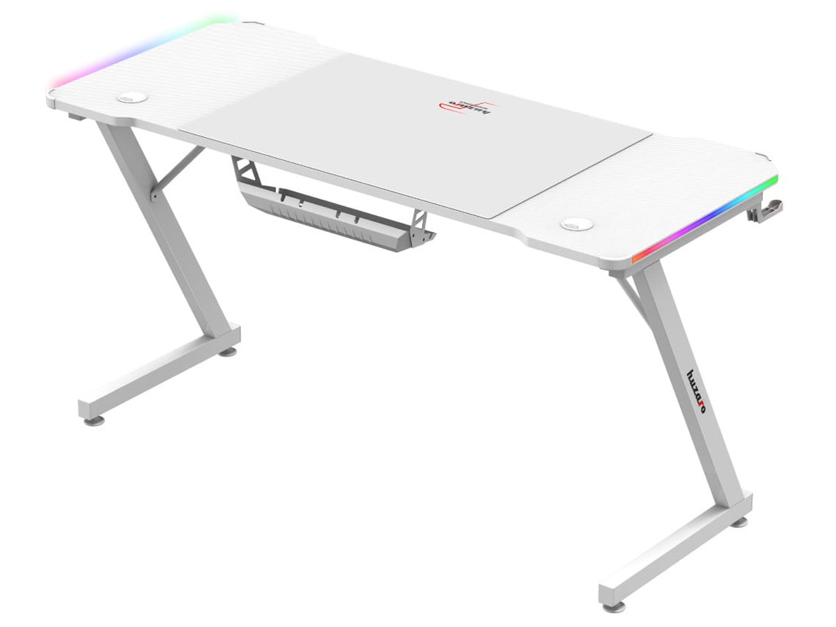 Biurko gamingowe Huzaro Hero 3.3 White RGB - Widok od tyłu pod kątem