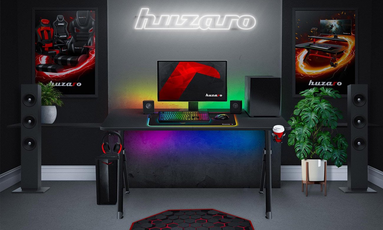 Biurko gamingowe Huzaro Hero 4.7 Czarne - Uchwyty na słuchawki i kubek