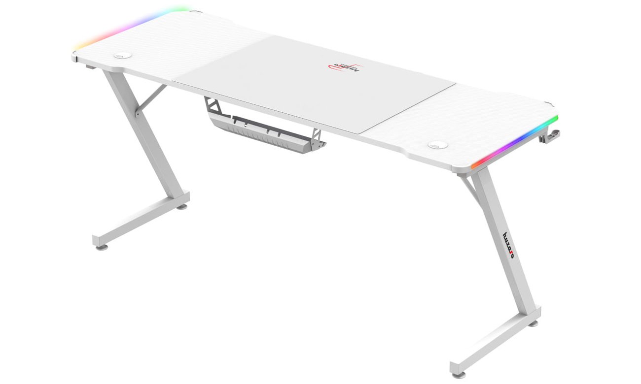 Biurko gamingowe Huzaro Hero 4.8 White RGB - Widok od tyłu pod kątem