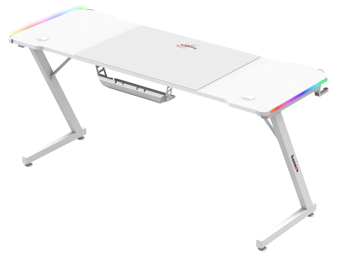 Biurko gamingowe Huzaro Hero 4.8 White RGB - Widok od tyłu pod kątem