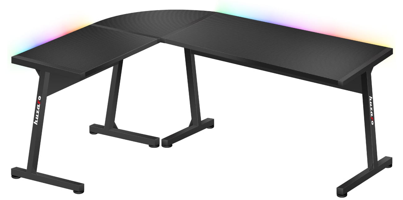 Biurko gamingowe Huzaro Hero 6.0 Czarne RGB - Widok od przodu pod kątem
