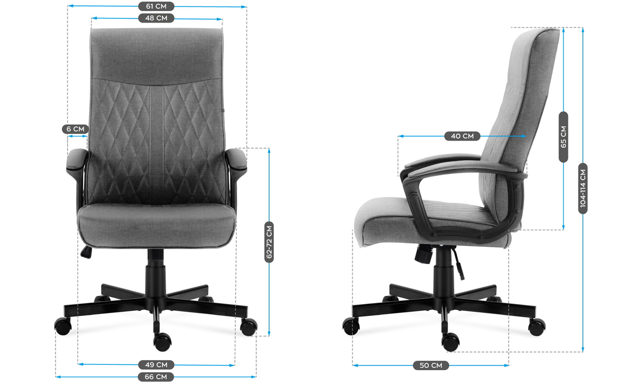 Grafika z wymiarami fotela biurowego Mark Adler Boss 3.2 Grey