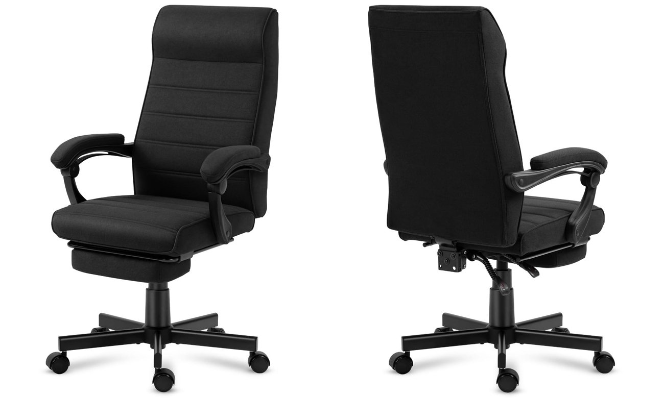 Biurowy fotel obrotowy Mark Adler Boss 4.4 Black - Widok od przodu i od tyłu pod kątem