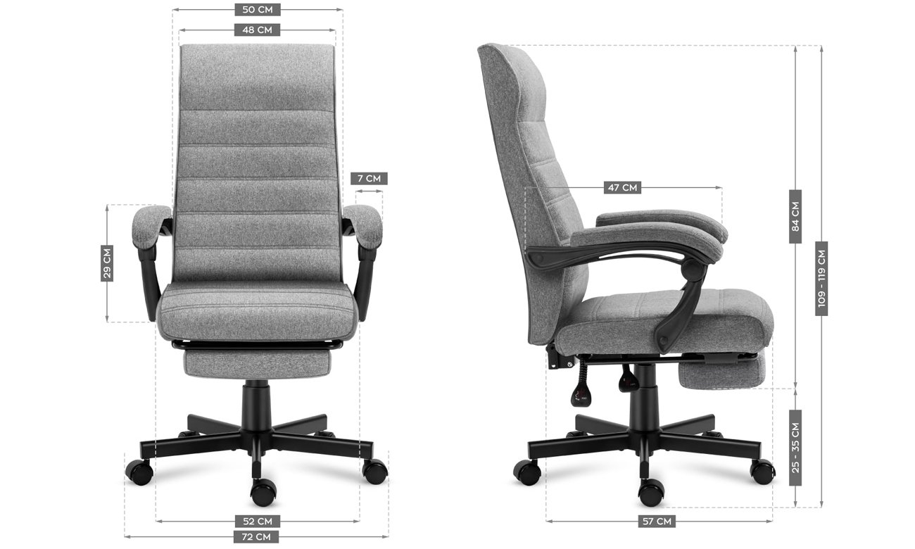 Grafika z wymiarami fotela biurowego Mark Adler Boss 4.4 Grey
