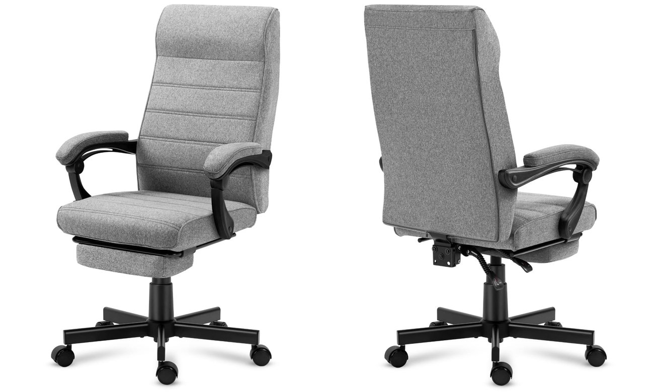 Biurowy fotel obrotowy Mark Adler Boss 4.4 Grey - Widok od przodu i od tyłu pod kątem