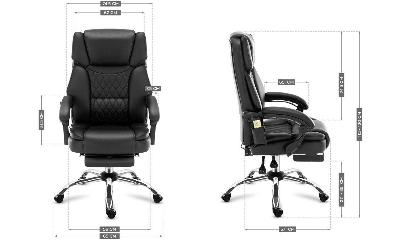 Fotel biurowy Mark Adler Boss 6.0 Czarny - Grafika z wymiarami