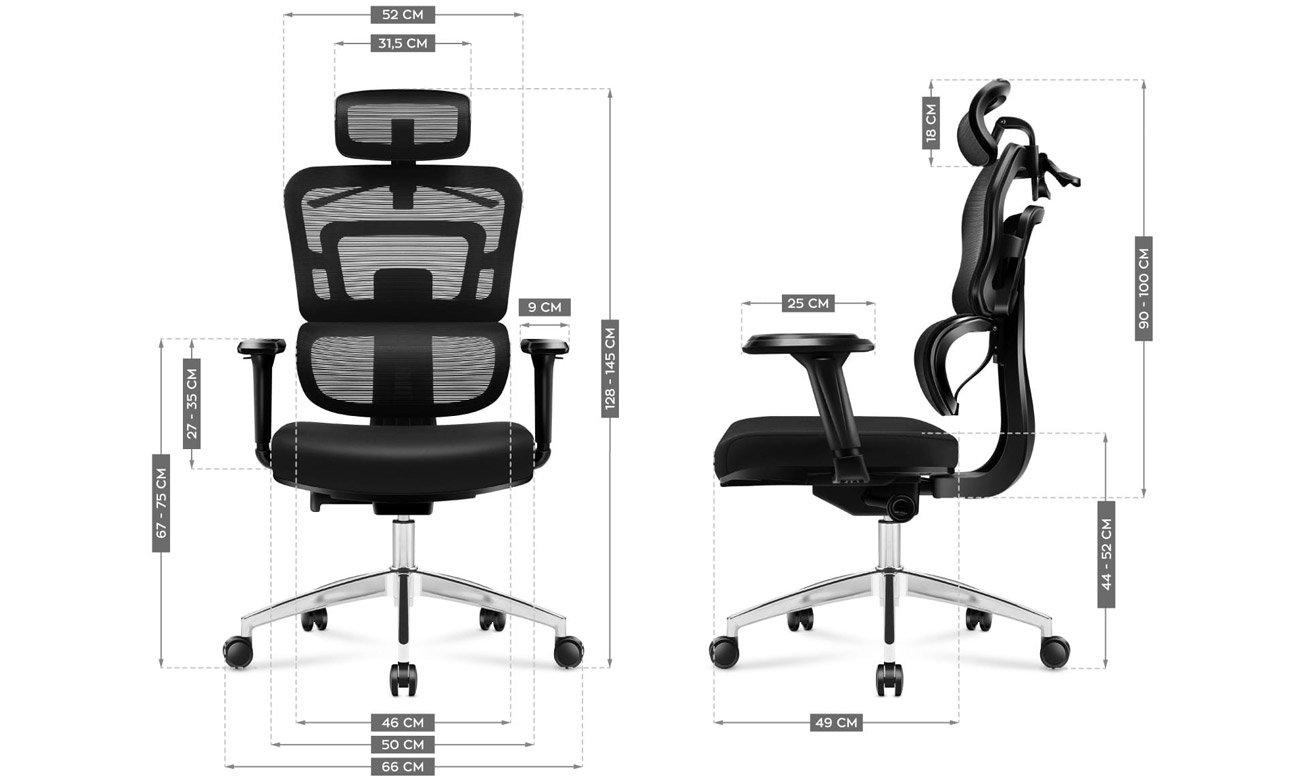Fotel biurowy Mark Adler Expert 4.9 Black - Grafika z wymiarami