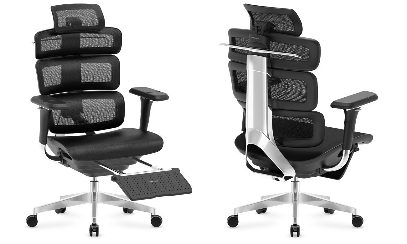 Fotel ergonomiczny Mark Adler Expert 9.8 Czarny - Widok od przodu i od tyłu pod kątem