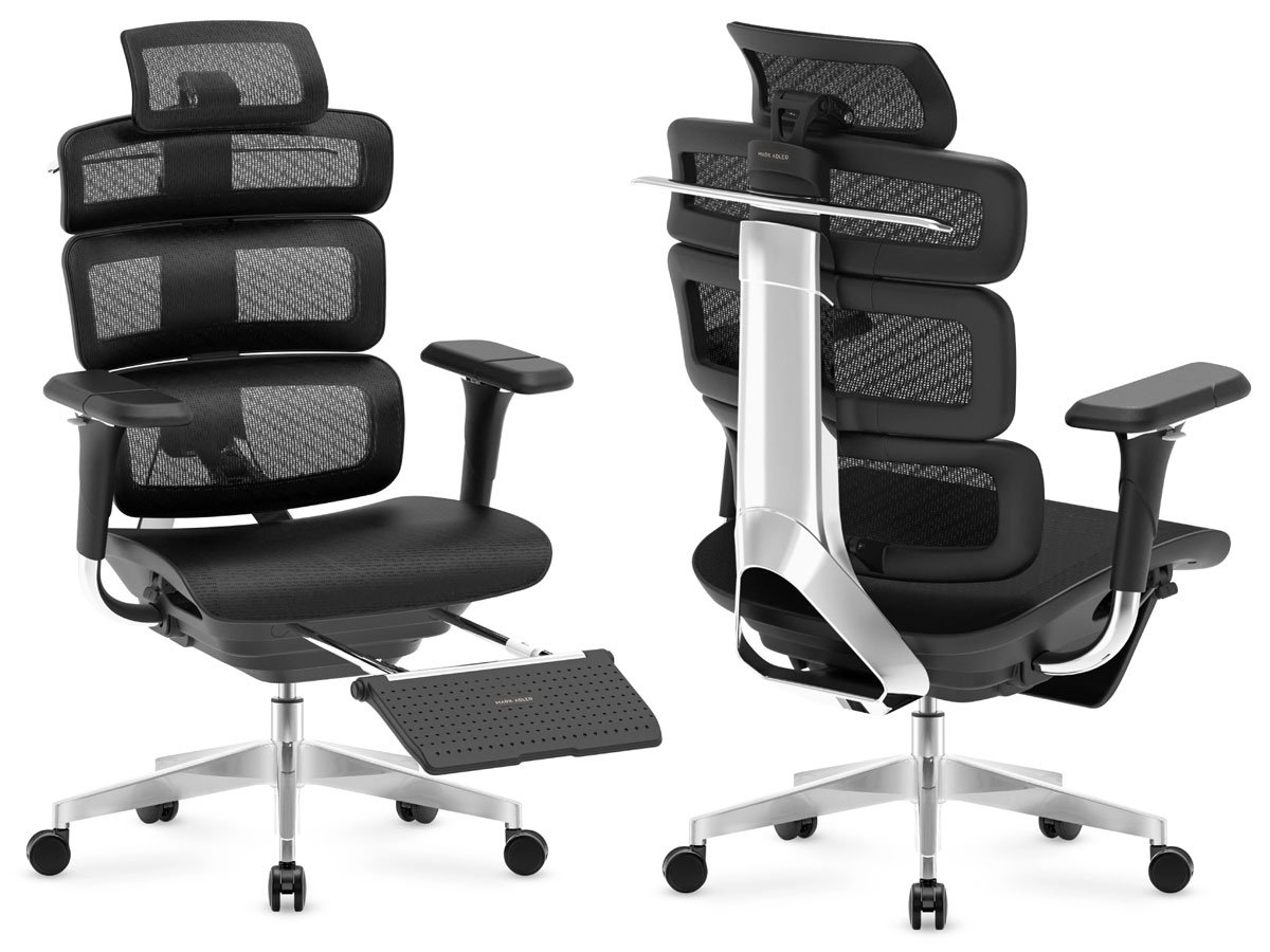 Fotel ergonomiczny Mark Adler Expert 9.8 Czarny - Widok od przodu i od tyłu pod kątem