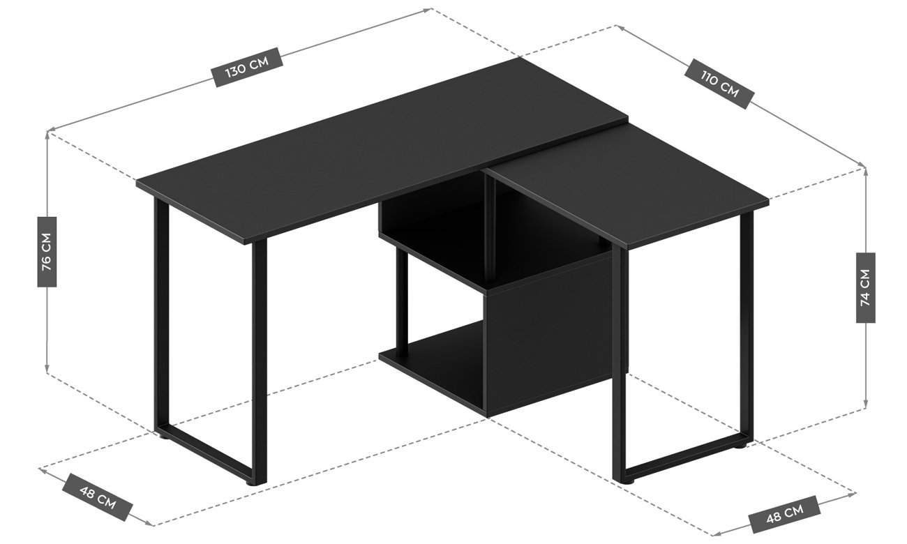 Biurko Mark Adler Leader 5.8 Czarne - Grafika z wymiarami