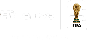 Oficjalny sponsor: FIFA (Fédération Internationale de Football Association) z pucharem i napisem FIFA oraz logo Hisense