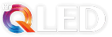 Logo technologii Hi-QLED (Quantum Dot Light Emitting Diode) z dużą, kolorową literą Q wykonaną z tęczowych linii