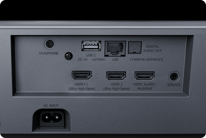 Panel tylny z USB (Universal Serial Bus), LAN (Local Area Network) i wejściami HDMI (High-Definition Multimedia Interface)