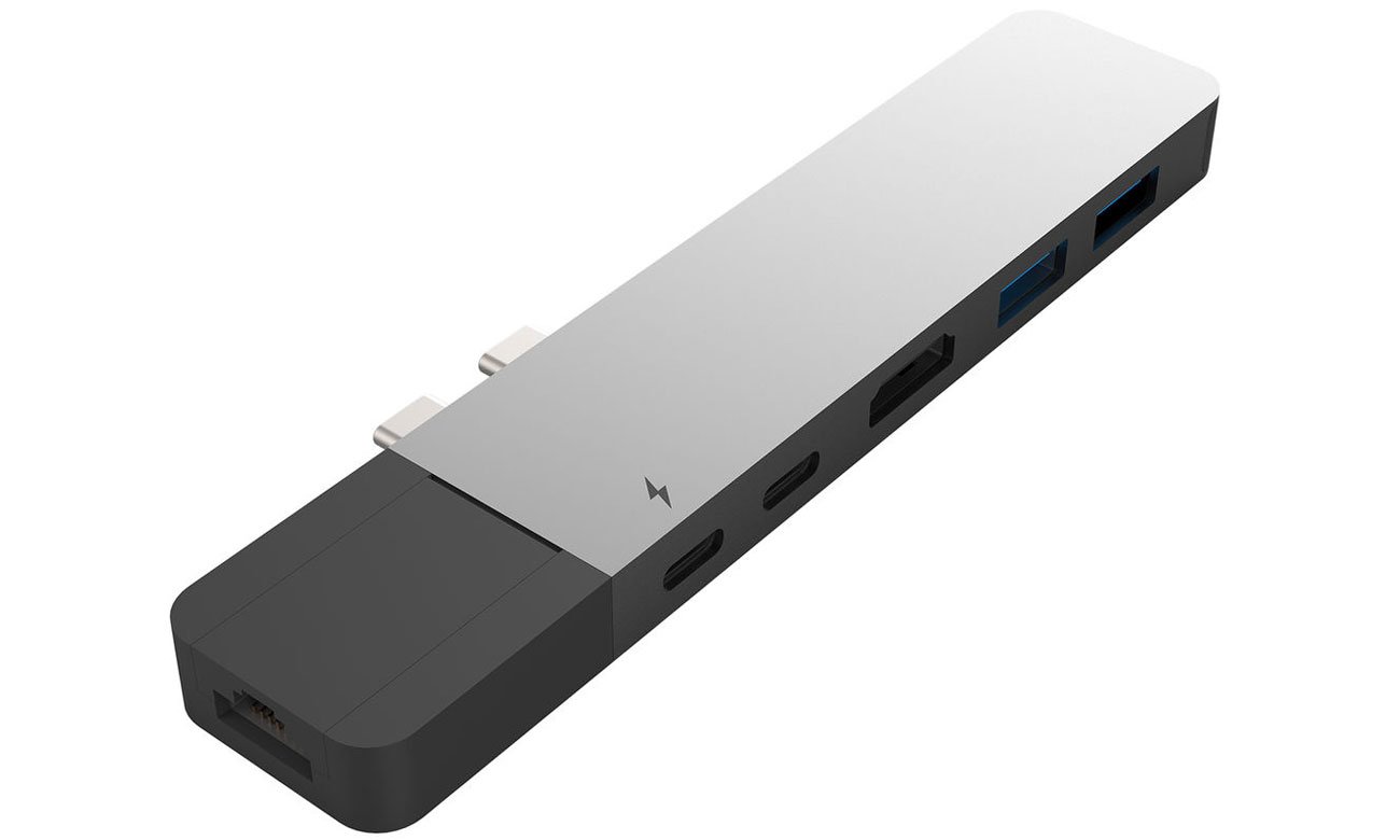 Stacja dokująca do Apple MacBook HYPER HyperDrive NET 6-in-2 Srebrna - Widok z przodu pod kątem
