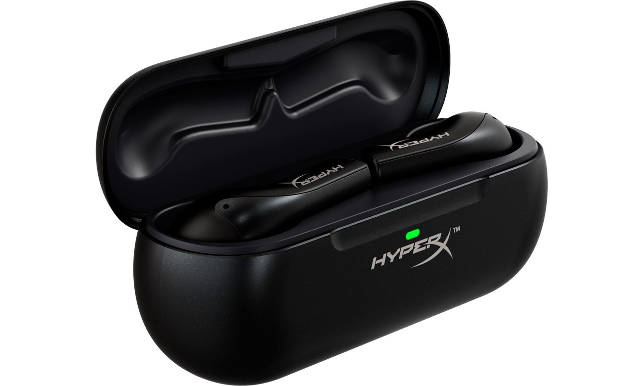 Słuchawki bezprzewodowe HyperX Cloud MIX Buds - Otwarte etui, widok od przodu pod kątem