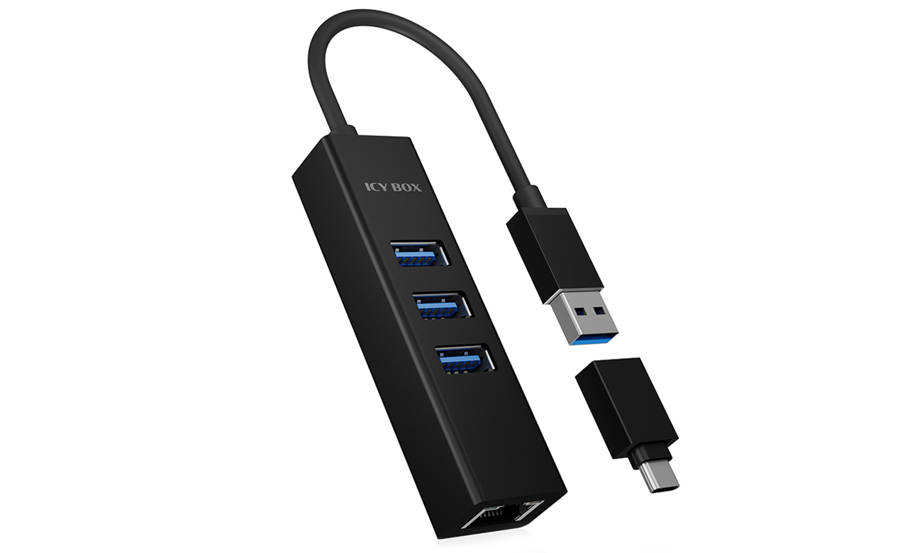 ICY BOX 4-Port Hub mit 3x USB-A und LAN