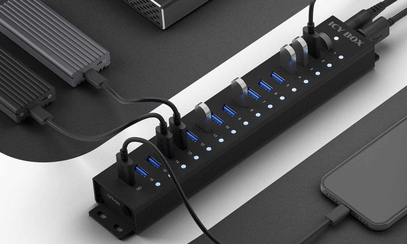 ICY BOX HUB 17-portowy z portem USB 3.2 Gen 1 Type-A