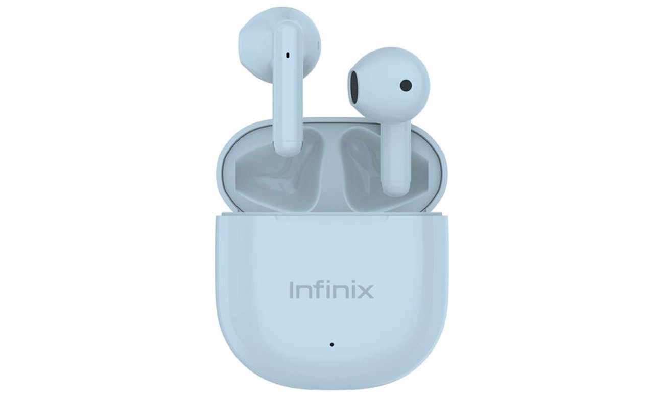 Słuchawki bezprzewodowe Infinix XBuds 3 WE Niebieskie - Widok od przodu wraz z otwartym etui ładującym
