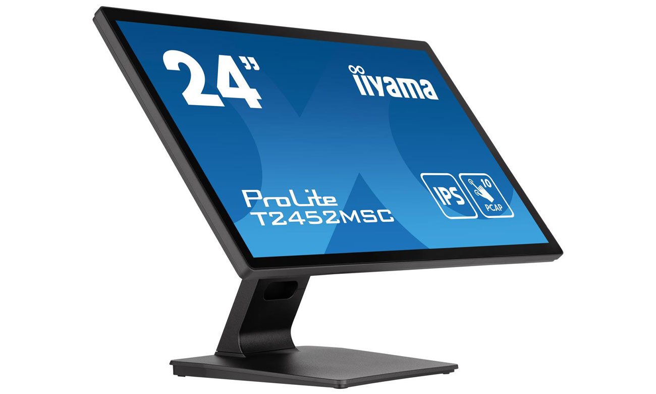 iiyama T2452MSC-B1 widok z przodu pod kątem, regulacja pochylenia
