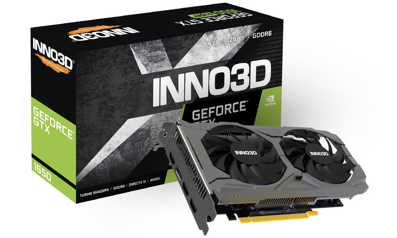 Inno3D GeForce GTX 1650 Twin X2 OC V3 4GB GDDR6 - Widok oglny wraz z opakowaniem