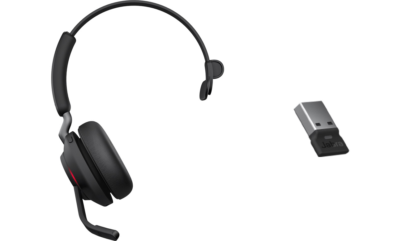 Zestaw słuchawkowy Jabra Evolve2 65 Mono UC + adapter USB-A - Widok od przodu pod kątem