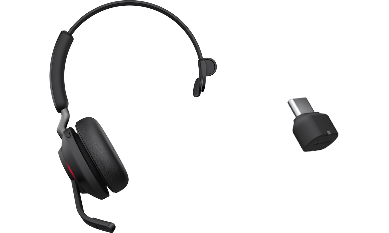 Zestaw słuchawkowy Jabra Evolve2 65 Mono + adapter USB-C - Widok od przodu pod kątem