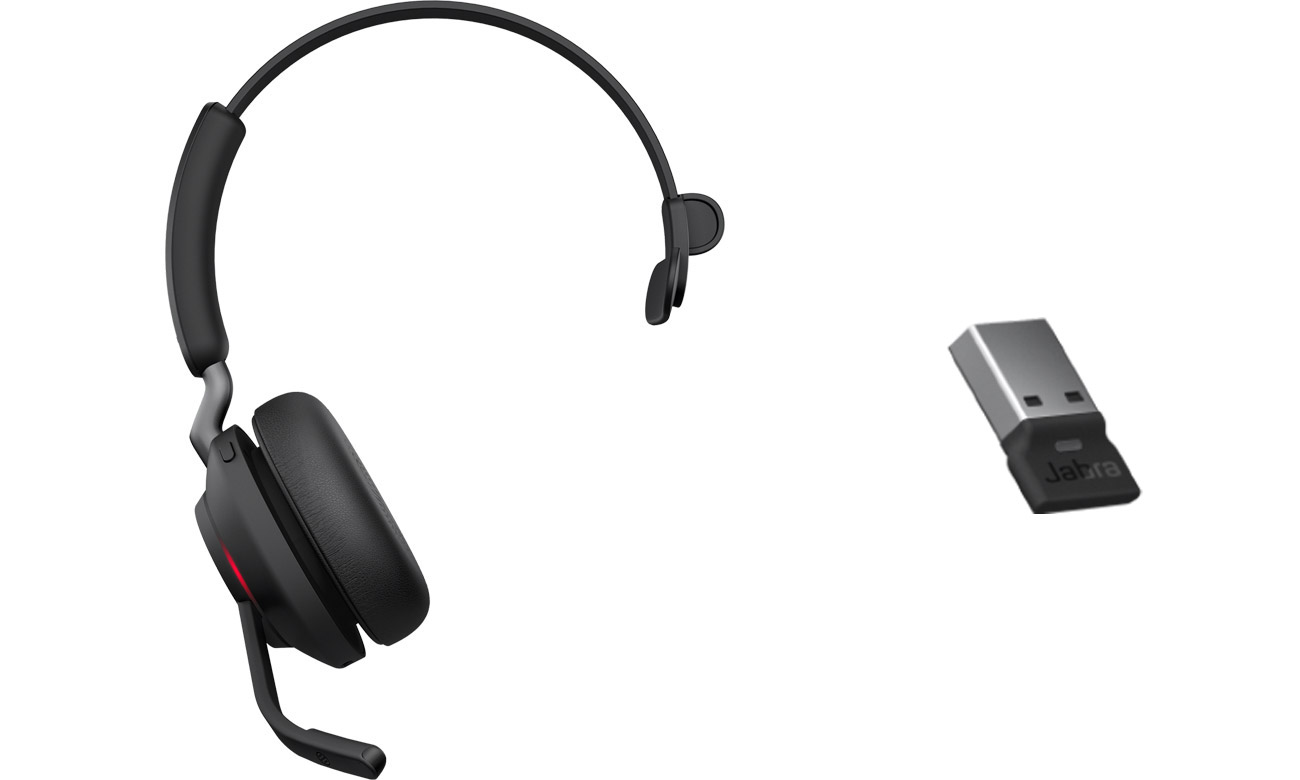 Zestaw słuchawkowy Jabra Evolve2 65 Mono + adapter USB-A - Widok od przodu pod kątem