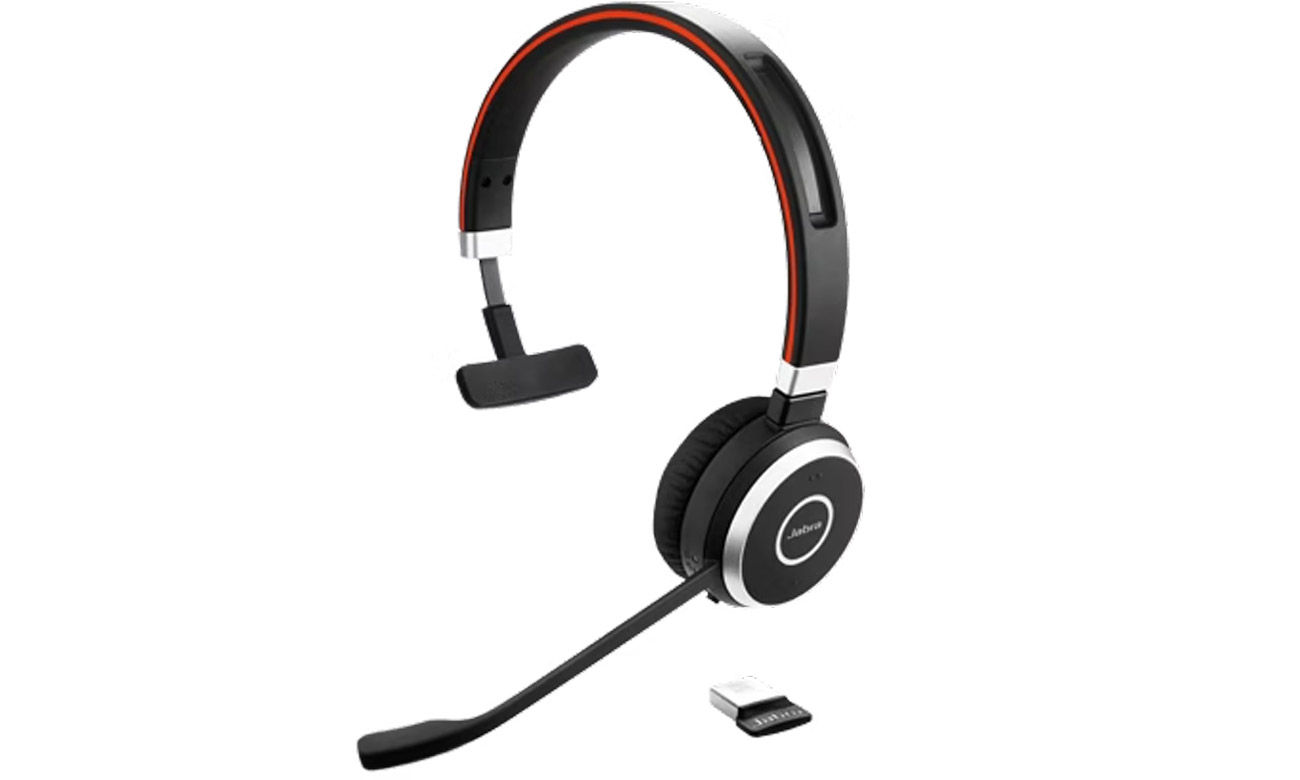 Zestaw słuchawkowy Jabra Evolve 65 SE MS Mono + adapter - Widok od przodu pod kątem