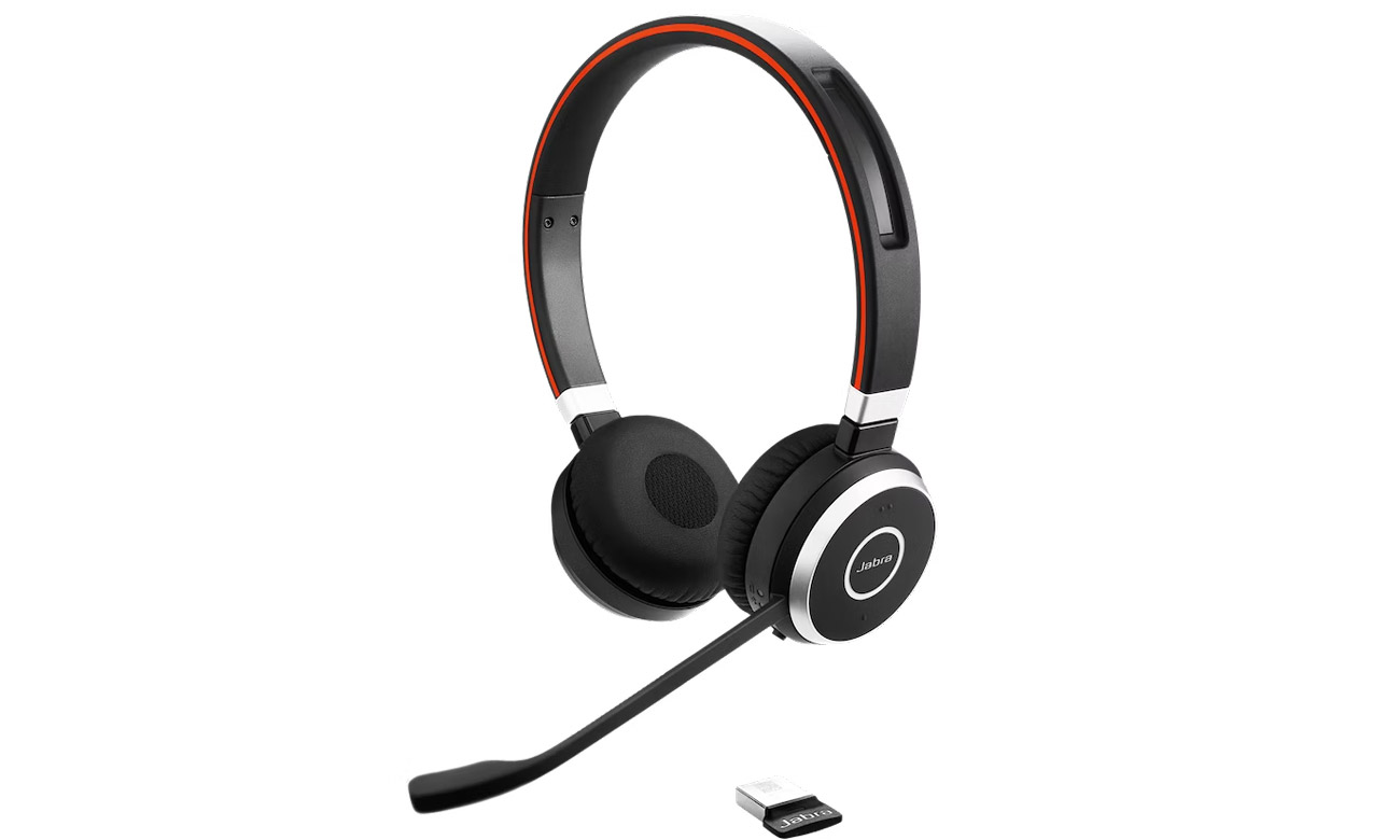 Zestaw słuchawkowy Jabra Evolve 65 SE Stereo UC + adapter USB-A - Widok od przodu pod kątem