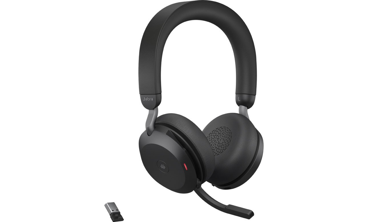 Zestaw słuchawkowy Jabra Evolve2 75 Stereo MS + adapter USB-A - Widok od przodu pod kątem