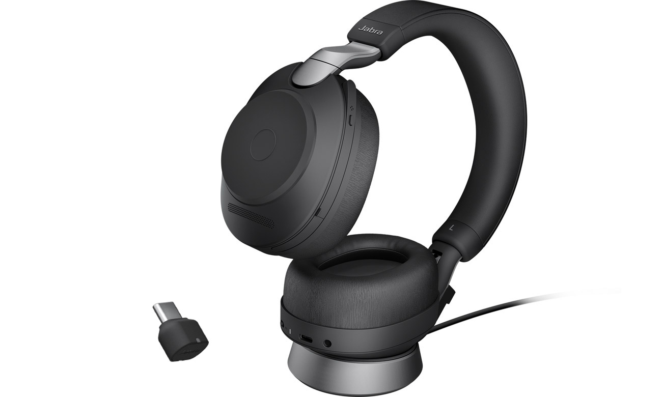 Zestaw słuchawkowy Jabra Evolve2 85 Stereo UC + adapter USB-C - Widok od przodu pod kątem