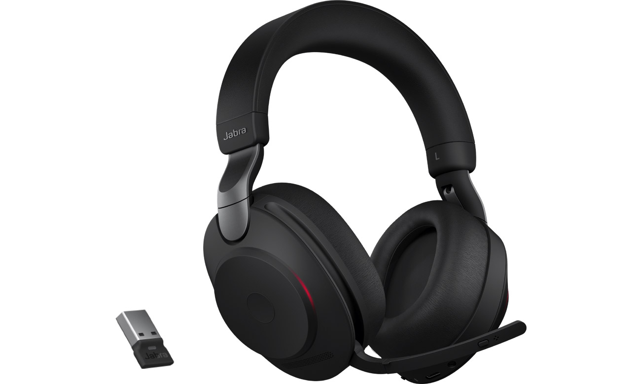 Zestaw słuchawkowy Jabra Evolve2 85 Stereo UC + adapter USB-A - Widok od przodu pod kątem