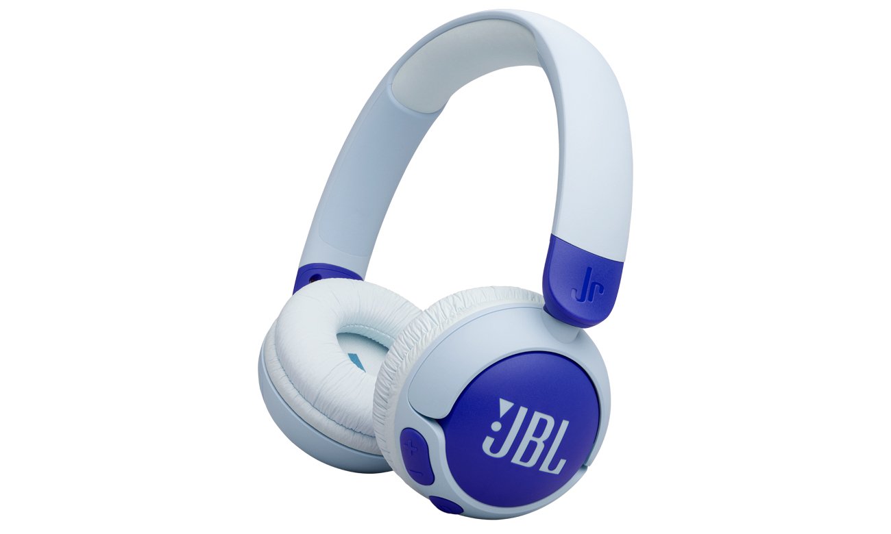 Słuchawki bezprzewodowe JBL Junior 320BT Niebieskie - Widok od przodu pod kątem
