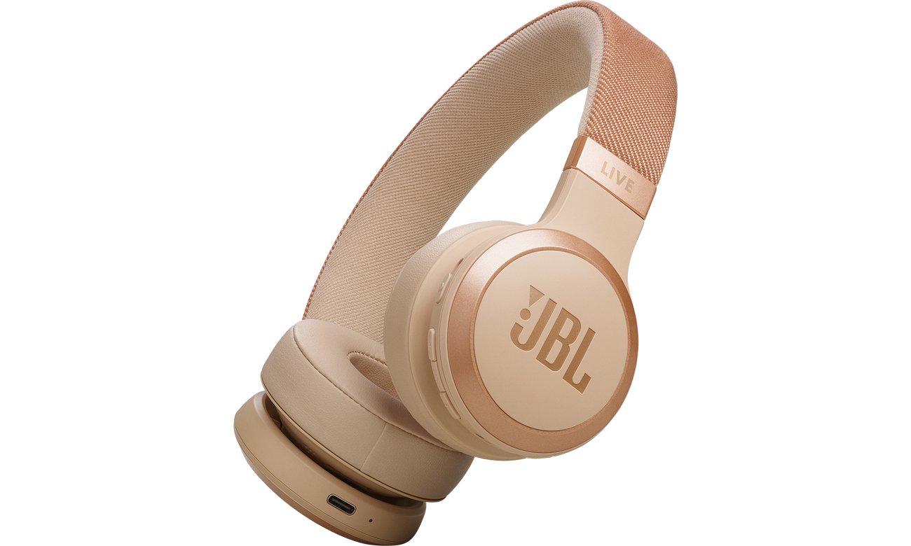 Słuchawki bezprzewodowe JBL Live 670NC Beżowe - Widok od przodu pod kątem