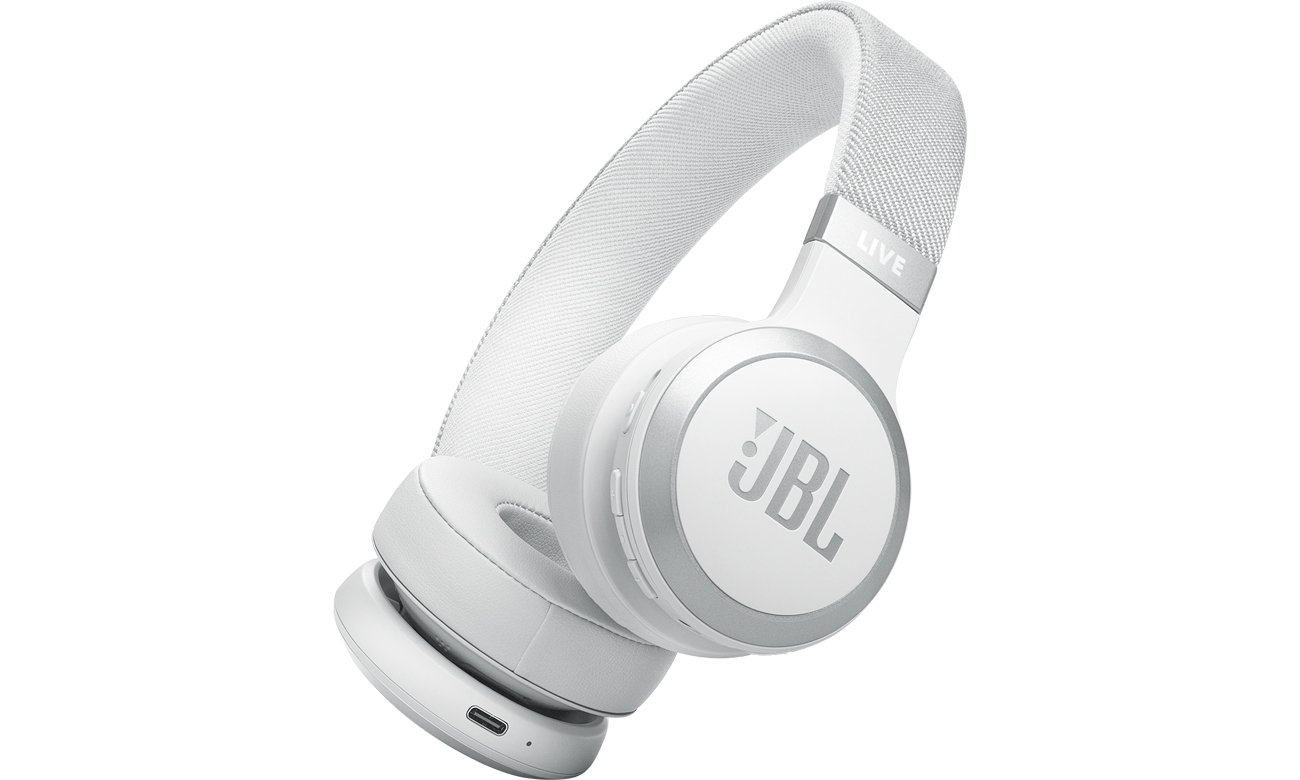 Słuchawki bezprzewodowe JBL Live 670NC Białe - Widok od przodu pod kątem