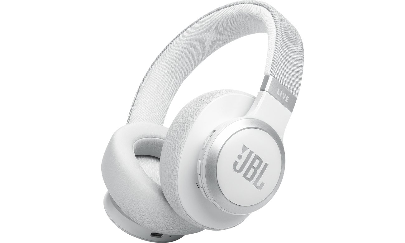 Słuchawki bezprzewodowe JBL Live 770NC Białe - Widok od przodu pod kątem