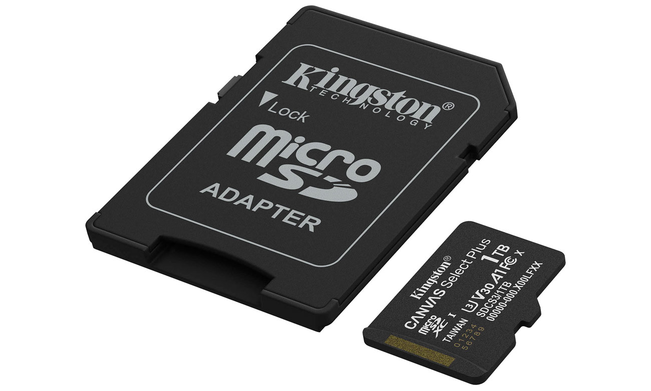 Karta pamięci microSD Kingston Canvas Select Plus Gen3 1 TB - Widok ogólny wraz z adapterem