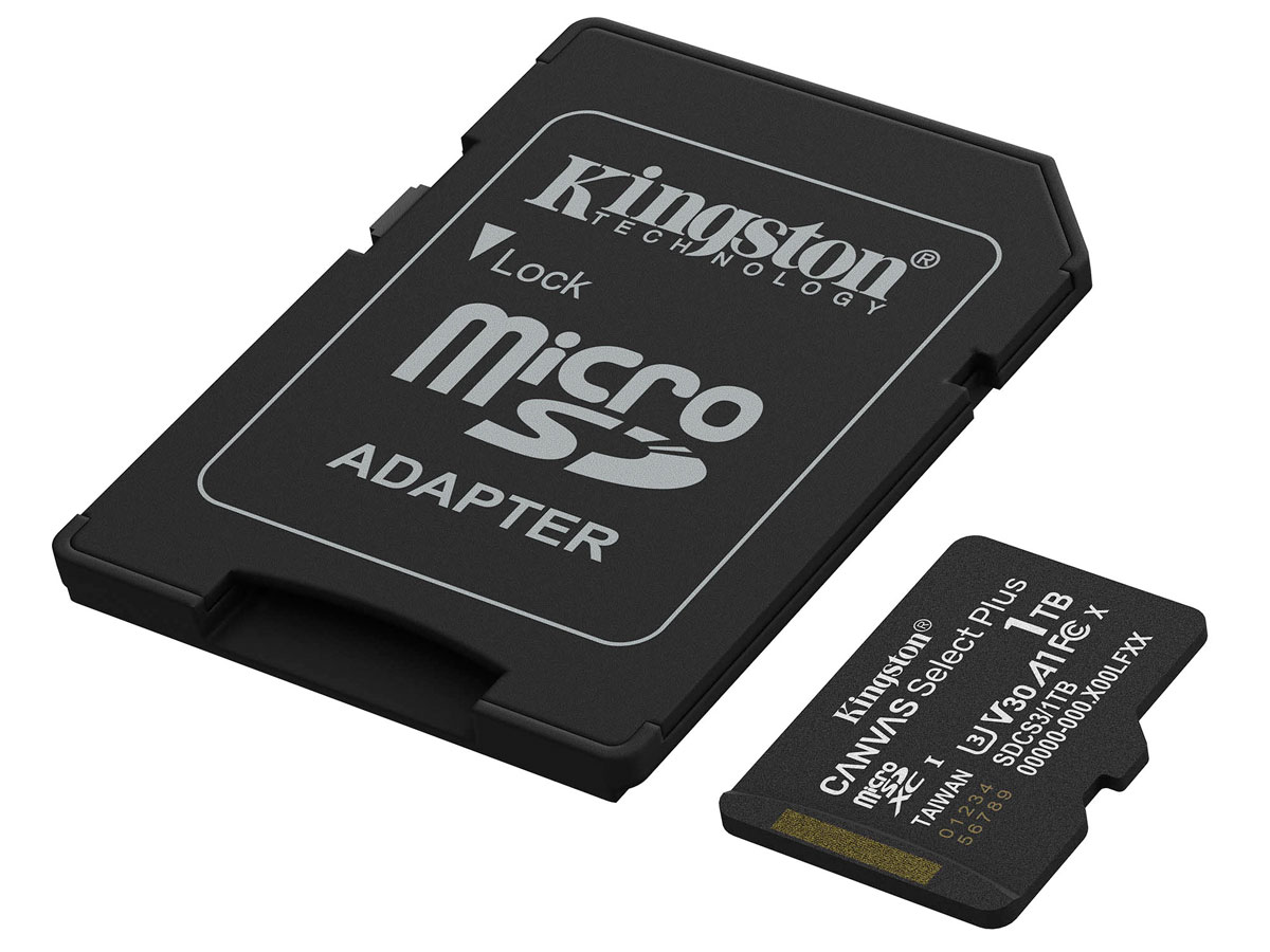 Karta pamięci microSD Kingston Canvas Select Plus Gen3 1 TB - Widok ogólny wraz z adapterem