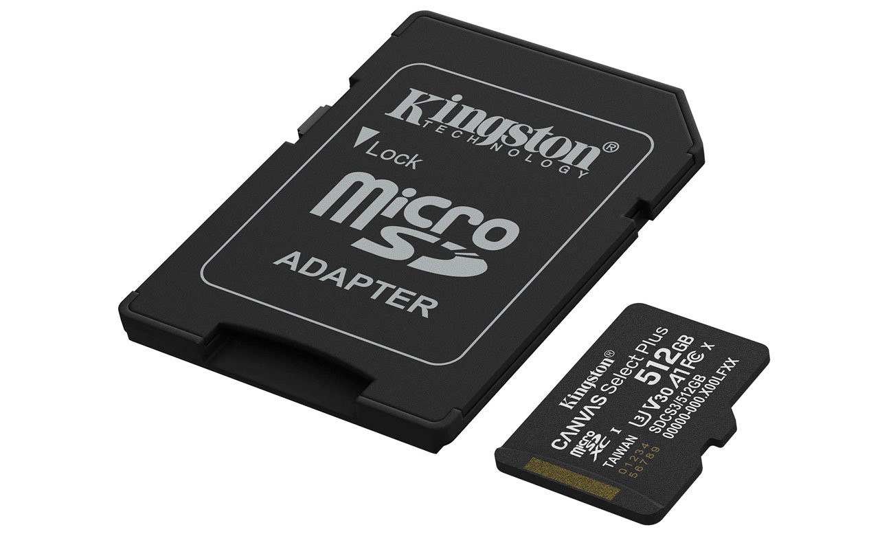 Karta pamięci microSD Kingston Canvas Select Plus Gen3 512 GB - Widok ogólny wraz z adapterem