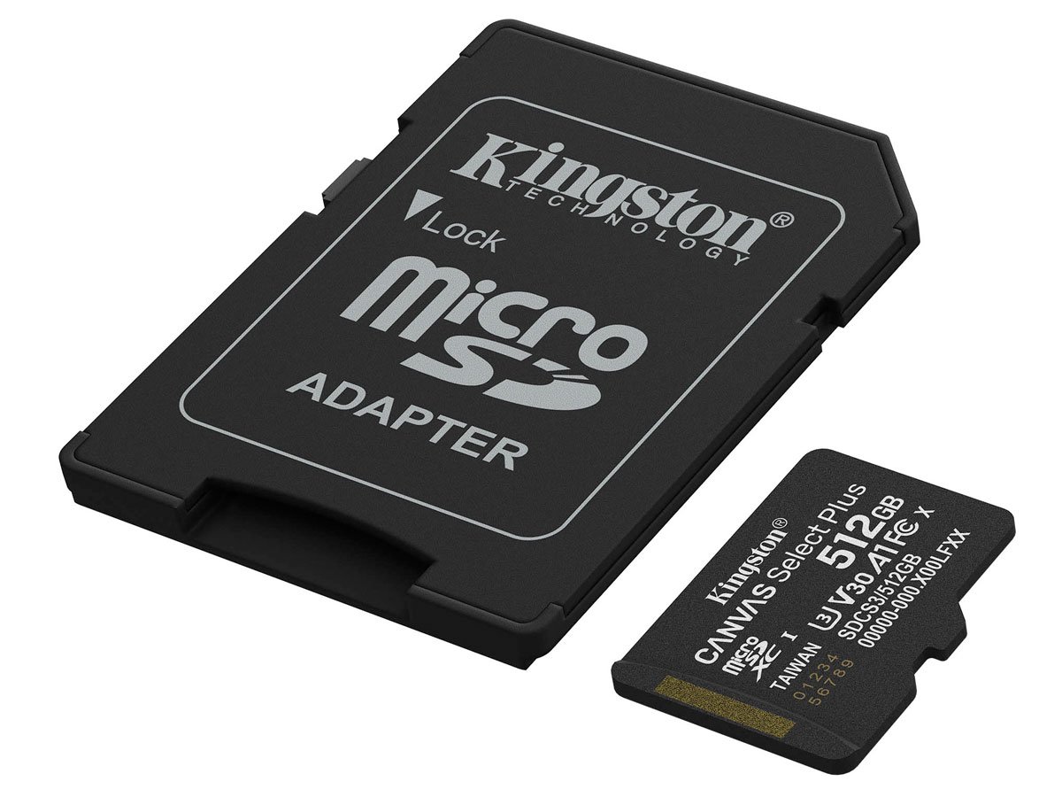 Karta pamięci microSD Kingston Canvas Select Plus Gen3 512 GB - Widok ogólny wraz z adapterem