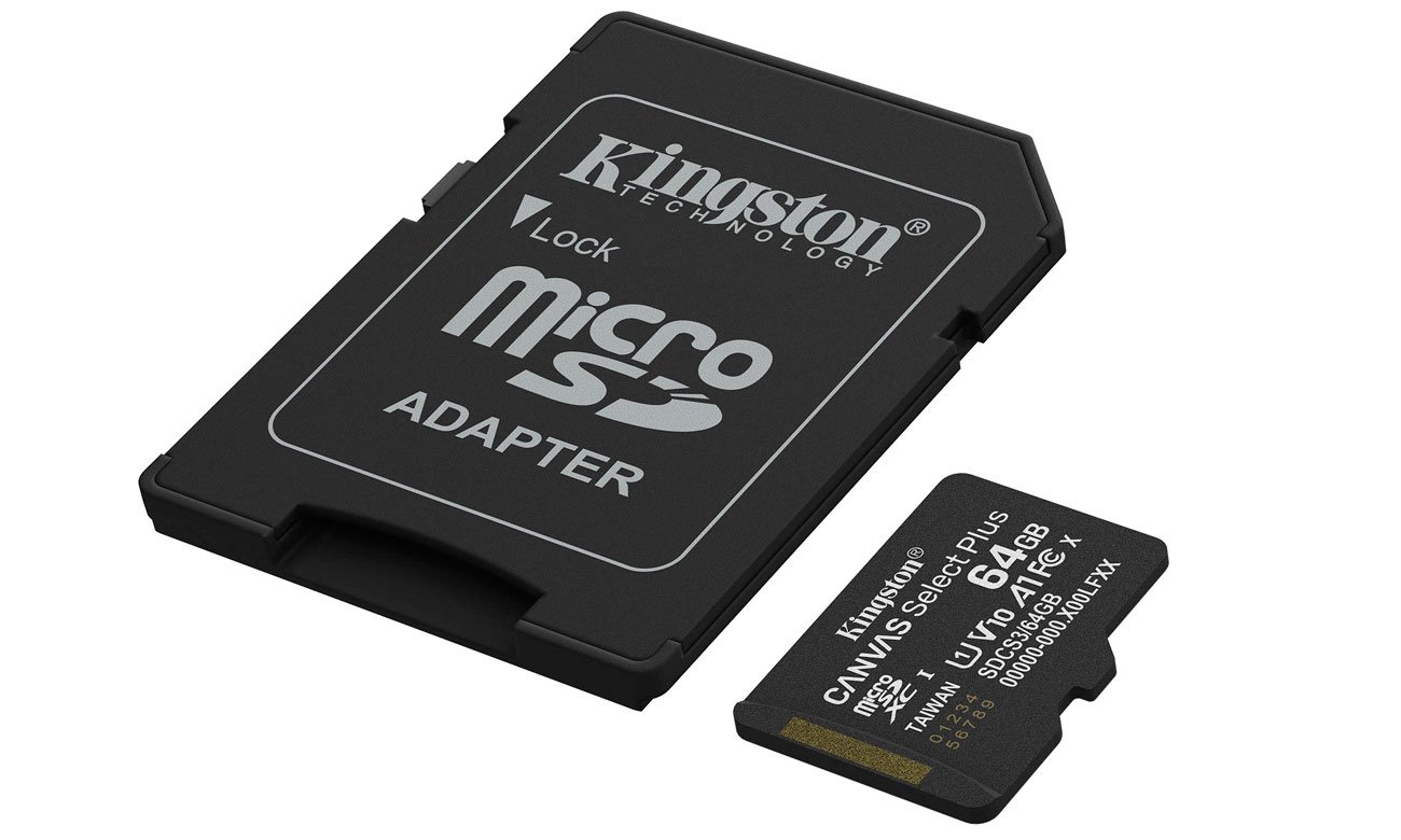 Karta pamięci microSD Kingston Canvas Select Plus Gen3 64 GB - Widok ogólny wraz z adapterem