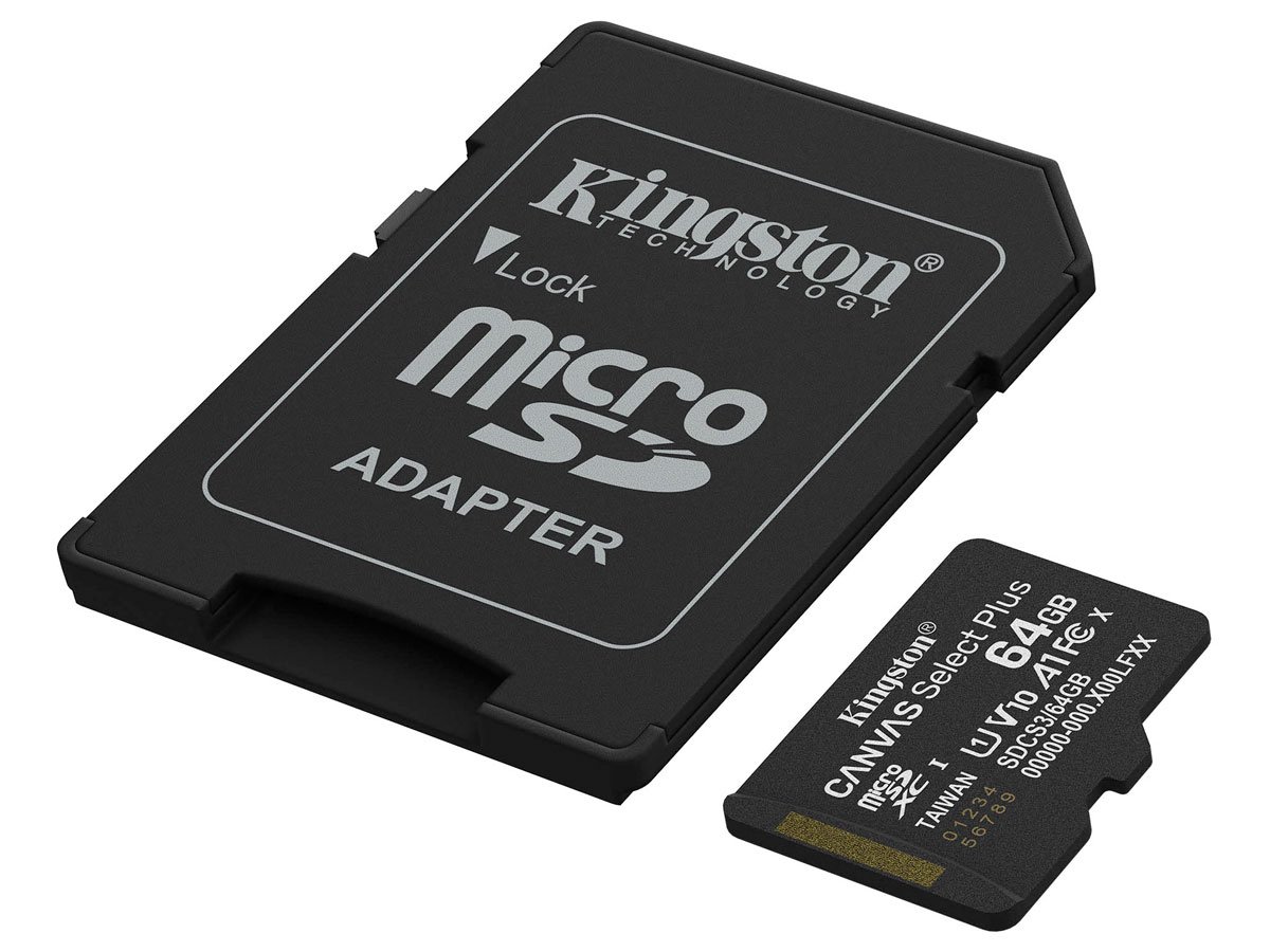 Karta pamięci microSD Kingston Canvas Select Plus Gen3 64 GB - Widok ogólny wraz z adapterem