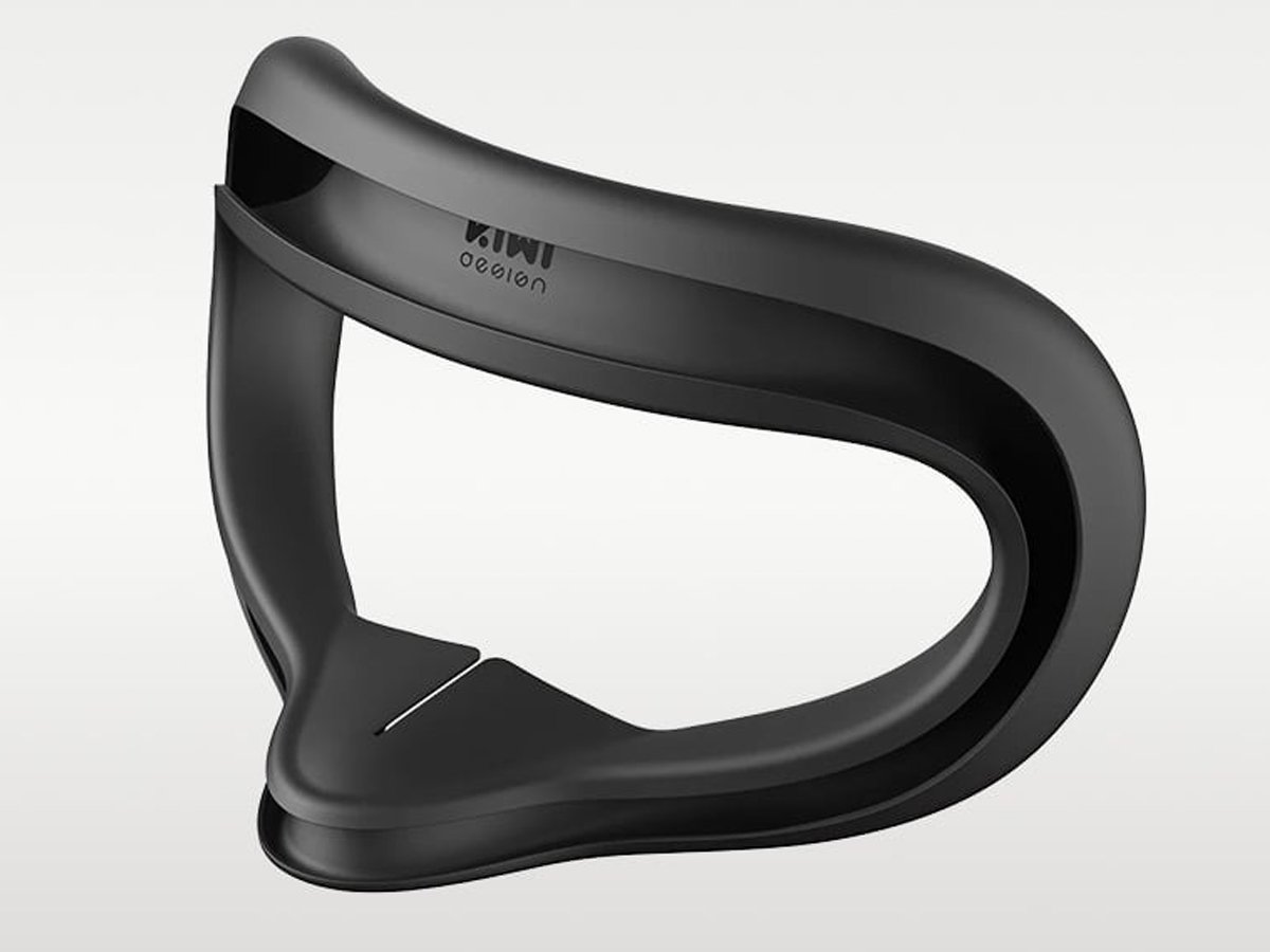 Silikonowy interfejs twarzy KIWI Design F4 do Meta Quest 3s - Widok od przodu pod kątem, grafika z tłem