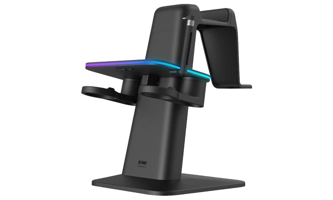 Słuchawki bezprzewodowe Tozo OpenEgo Czarne - Widok od przodu pod kątem, wraz z zamkniętym etui ładującym