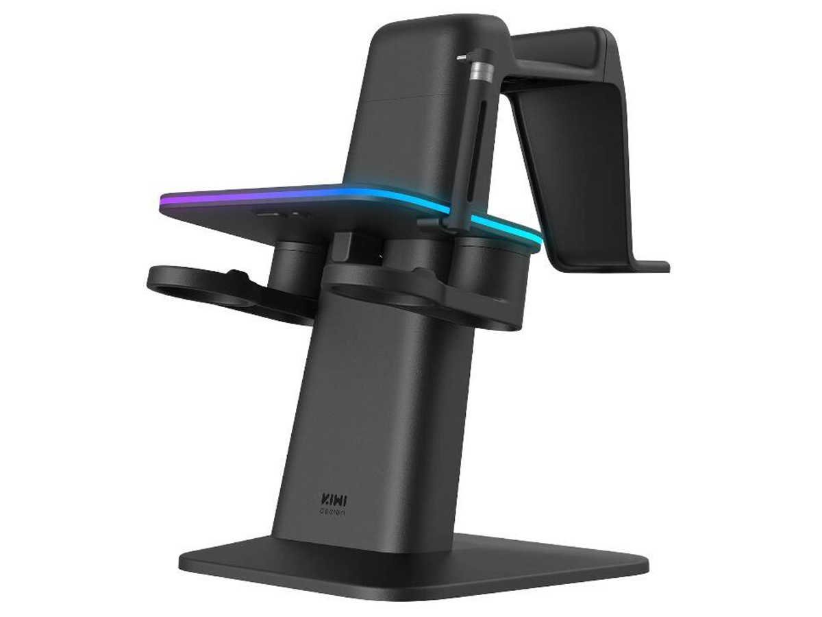 Słuchawki bezprzewodowe Tozo OpenEgo Czarne - Widok od przodu pod kątem, wraz z zamkniętym etui ładującym