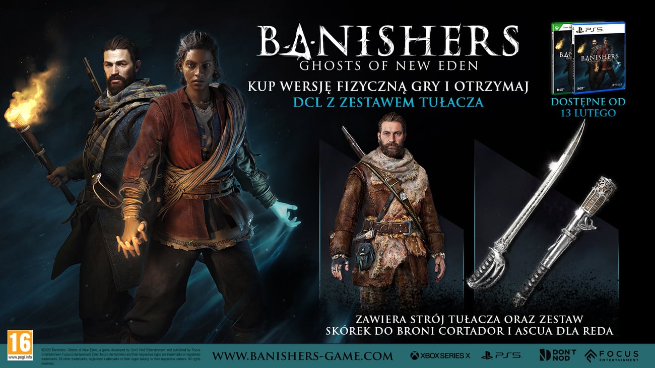 Grafika prezentujaca zawartość wydania fizycznego gry Banishers: Ghosts of New Eden