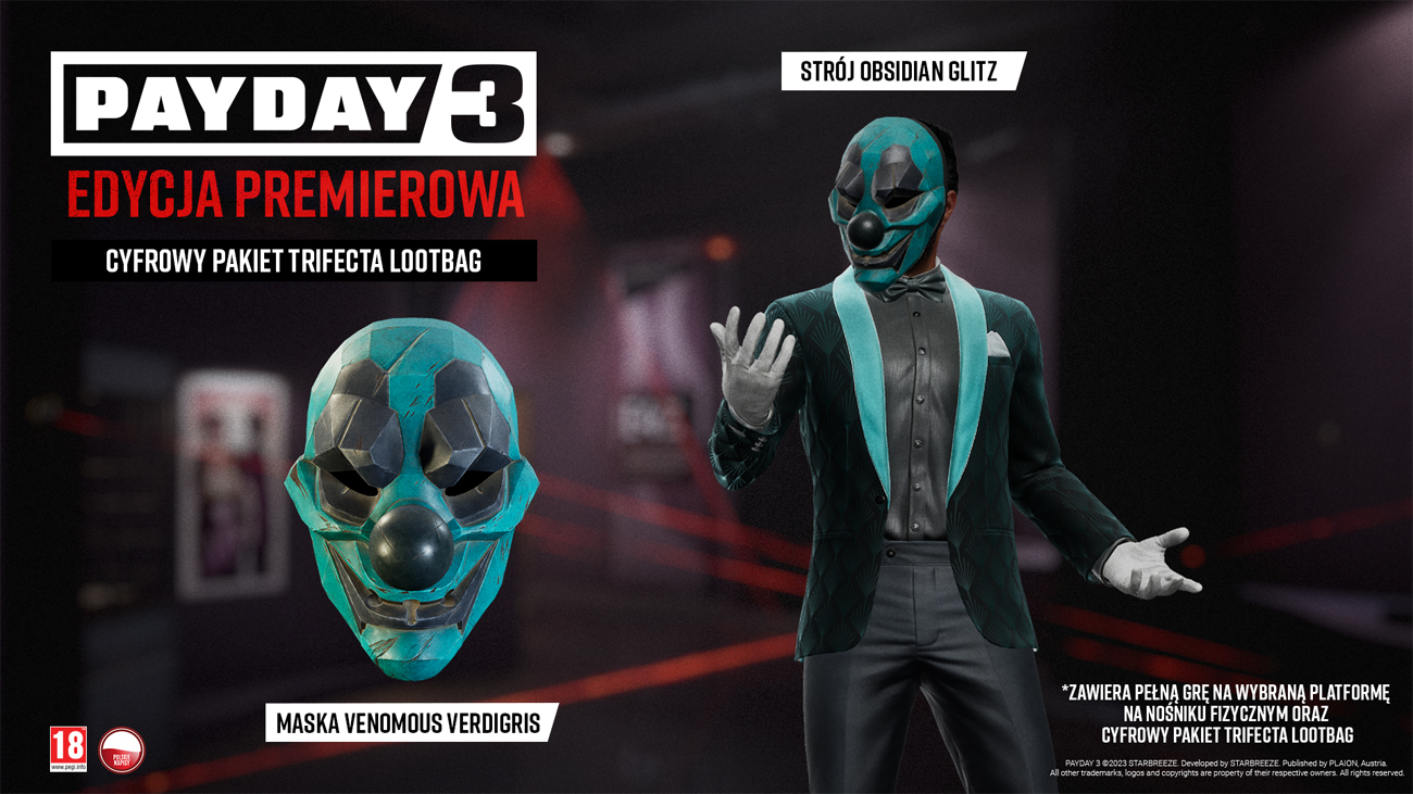 Grafika prezentująca zawartość Edycji Premierowej gry PAYDAY 3